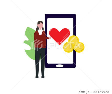 募金・寄付をする女性 支援 携帯とハートとお金 イラスト 募金・寄付をする女性 支援 携帯とハートとお金 イラスト 88125928