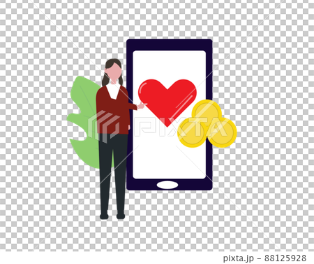 Women donating and donating Support Mobile phones, hearts and money Illustrations 88125928