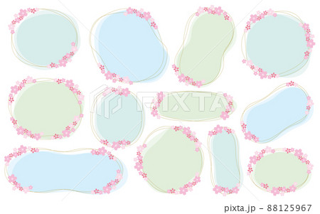 ゆるい手書きの桜フレームセット／ブルー系 88125967