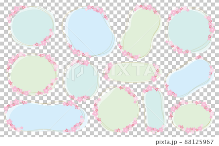 ゆるい手書きの桜フレームセット／ブルー系 88125967