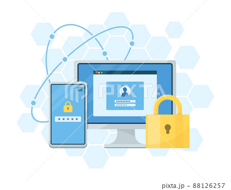 2要素認証 2段階認証 のコンセプトイラスト アクセス管理のセキュリティ ログイン画面のイラスト素材