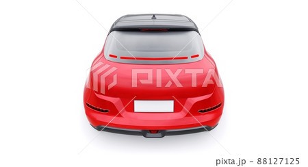 Red cute little electric hatchback car. 3D illustration. 88127125