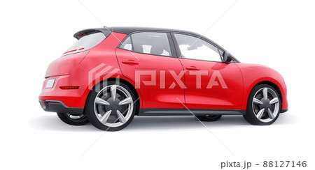 Red cute little electric hatchback car. 3D illustration. Red cute little electric hatchback car. 3D illustration. 88127146