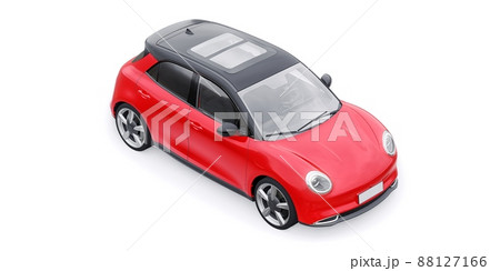 Red cute little electric hatchback car. 3D illustration. 88127166
