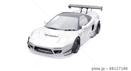 tuned sports racing car with arch extensions, air suspension and a huge spoiler. 3d rendering tuned sports racing car with arch extensions, air suspension and a huge spoiler. 3d rendering 88127186