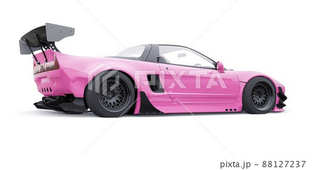 tuned sports racing car with arch extensions, air suspension and a huge spoiler. 3d rendering 88127237