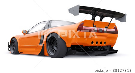 tuned sports racing car with arch extensions, air suspension and a huge spoiler. 3d rendering 88127313
