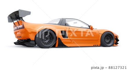 tuned sports racing car with arch extensions, air suspension and a huge spoiler. 3d rendering 88127321