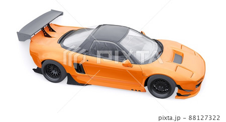 tuned sports racing car with arch extensions, air suspension and a huge spoiler. 3d rendering 88127322