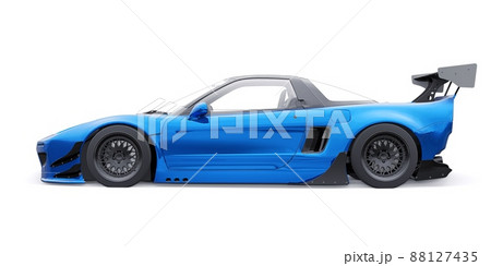tuned sports racing car with arch extensions, air suspension and a huge spoiler. 3d rendering tuned sports racing car with arch extensions, air suspension and a huge spoiler. 3d rendering 88127435