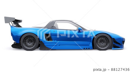 tuned sports racing car with arch extensions, air suspension and a huge spoiler. 3d rendering tuned sports racing car with arch extensions, air suspension and a huge spoiler. 3d rendering 88127436