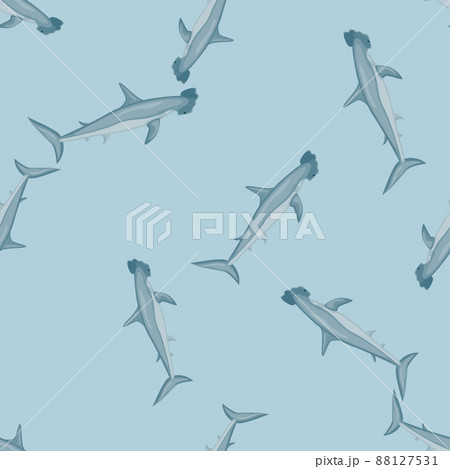 Hammerhead shark seamless pattern in scandinavian style. Marine animals background. Vector illustration for children funny textile. Hammerhead shark seamless pattern in scandinavian style. Marine animals background. Vector illustration for children funny textile. 88127531