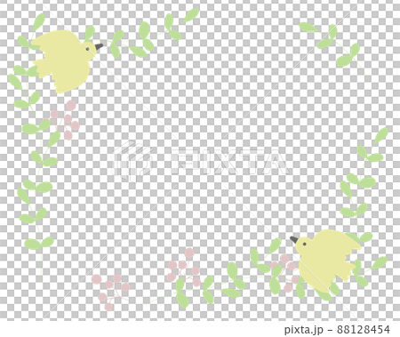 かわいい鳥と草花の手描きフレーム 88128454