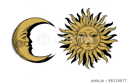 Bohemian Moon And Sun Set Of Mystical Symbols のイラスト素材 1277