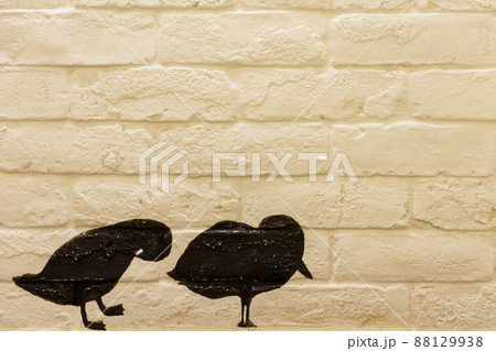 Duck family animal black abstract painting on white wall Duck family animal black abstract painting on white wall 88129938