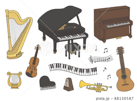 ピアノやバイオリンなど楽器の手描きイラストセット（カラー） 88130587