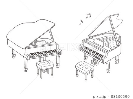 グランドピアノの手描きイラスト線画 モノクロ のイラスト素材