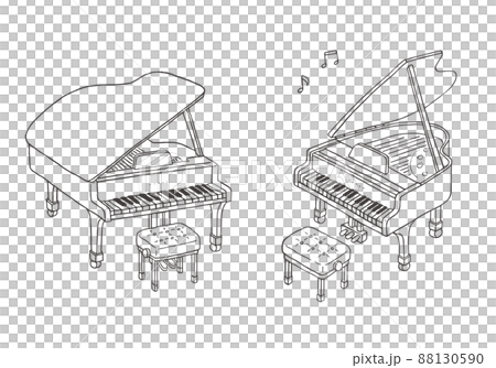 グランドピアノの手描きイラスト線画（モノクロ） 88130590