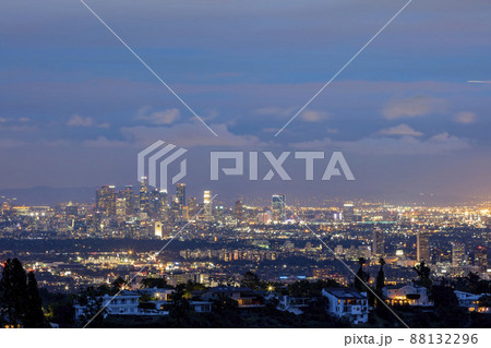 Twilight view of Los Angeles downtown skyline from Getty View Park Twilight view of Los Angeles downtown skyline from Getty View Park 88132296