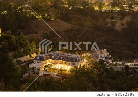 Twilight view of a beautiful mansion from Getty View Park Twilight view of a beautiful mansion from Getty View Park 88132298