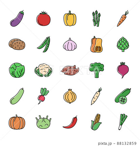 Set of color line icons of vegetables on white background, vector illustration 88132859