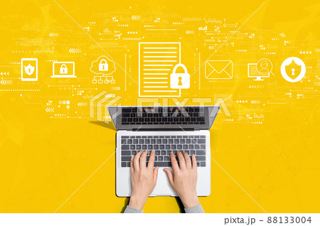 Data protection concept with person using laptop 88133004