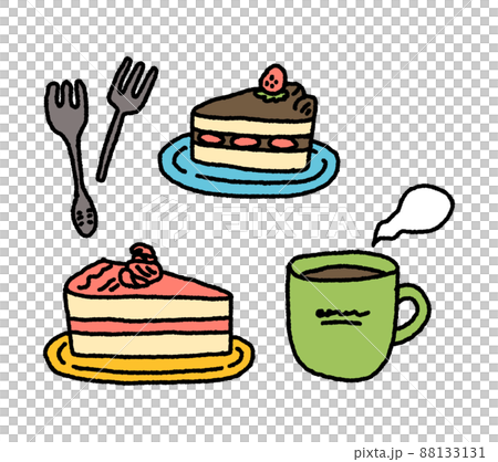 カフェタイム ケーキとコーヒーのイラスト素材