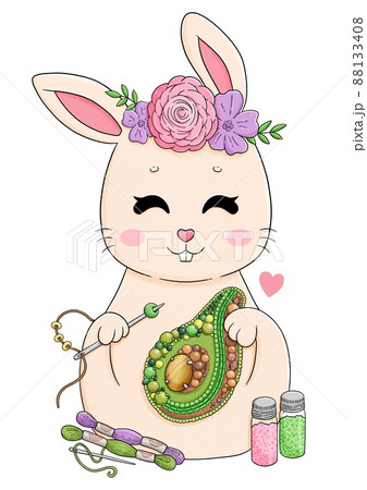 Cute rabbit with embroidery,avocado brooch,flowers Cute rabbit with embroidery,avocado brooch,flowers 88133408