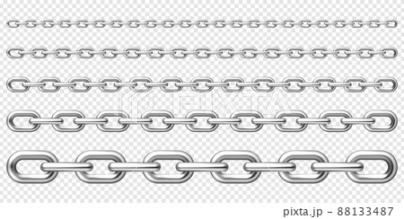 Realistic metal chain with silver links on checkered background. Vector illustration. 88133487