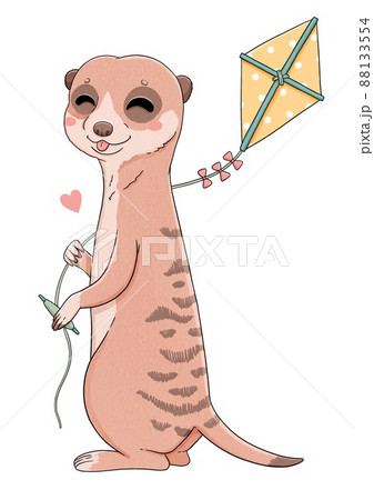 Cute little meerkat with yellow kite toyのイラスト素材 [88133554