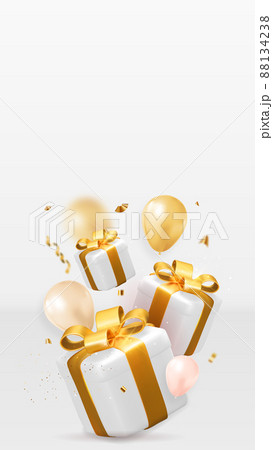 Greeting Card with Balloons and Gift Boxes Template. Vector Illustration. 88134238