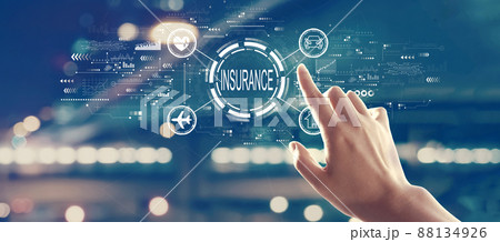 Insurance concept with hand pressing a button 88134926