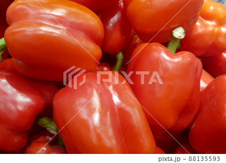 Food background of fresh red sweet pepper close-up, organic vegetable concept Food background of fresh red sweet pepper close-up, organic vegetable concept 88135593