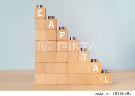 「CAPITAL」と書かれた積み木とコイン 88136995