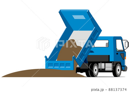 ダンプカー、サイドアングル、荷下ろし、イラスト ダンプカー、サイドアングル、荷下ろし、イラスト 88137374