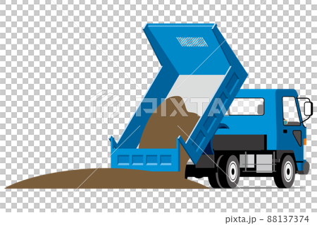 ダンプカー、サイドアングル、荷下ろし、イラスト ダンプカー、サイドアングル、荷下ろし、イラスト 88137374