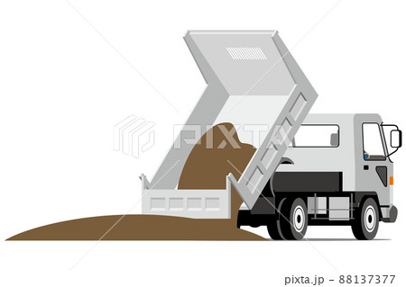 ダンプカー、サイドアングル、荷下ろし、イラスト ダンプカー、サイドアングル、荷下ろし、イラスト 88137377