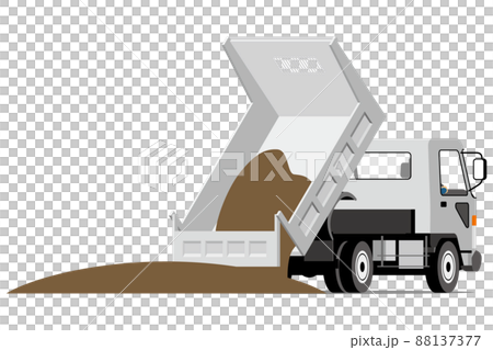 ダンプカー、サイドアングル、荷下ろし、イラスト ダンプカー、サイドアングル、荷下ろし、イラスト 88137377