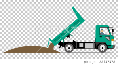 ダンプカー、サイドアングル、荷下ろし、イラスト ダンプカー、サイドアングル、荷下ろし、イラスト 88137378