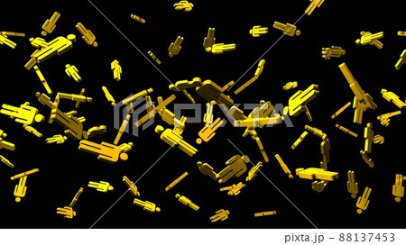 Yellow human shaped objects on black background. 88137453