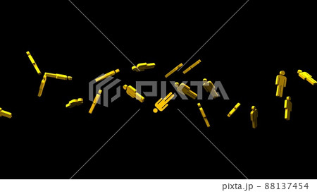 Yellow human shaped objects on black background. 88137454