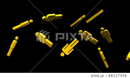 Yellow human shaped objects on black background. 88137456