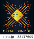 abstract logo cpu microchip on dark background digital dawn 88137605