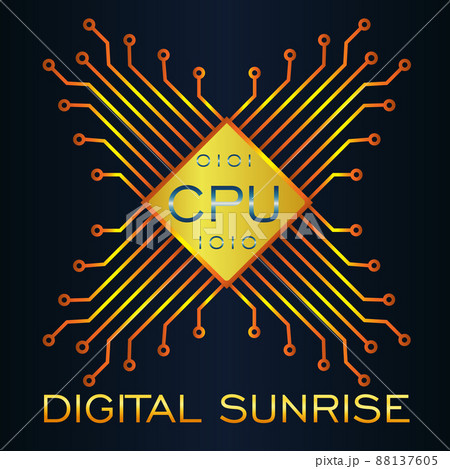 abstract logo cpu microchip on dark background digital dawn 88137605