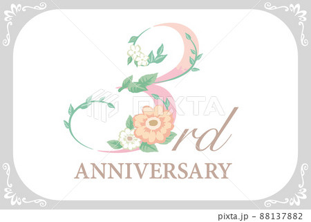 3周年アニバーサリーのデザイン素材 花を使った数字フォント ベクター のイラスト素材 1378