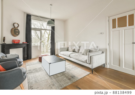 The interior of a modern living room with access to the street in a cozy house The interior of a modern living room with access to the street in a cozy house 88138499