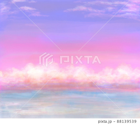 きれいな夕暮れ時の海辺の水彩背景イラストのイラスト素材 [88139539] - PIXTA