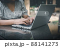 Search Engine Optimization (SEO) Banner for Business Marketing. Businesswoman Searching Keywords on Address Bar for Website Online Network. Technology Internet Browsing and Search Engine System. 88141273