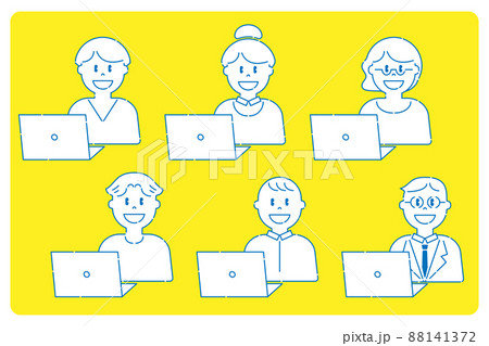PCを操作するいろいろな人　男性　女性　線画 88141372