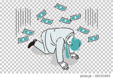 人物 お金がなくて四つん這いになって落ち込むビジネスパーソン男性 88141665